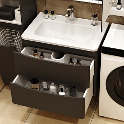 Style Line Тумба с раковиной Бергамо Мини 70 подвесная черная Люкс антискрейтч Plus – фотография-3